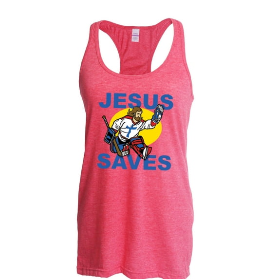 Women's Racerback Tank Top - Jesus Saves Hockey Goalie