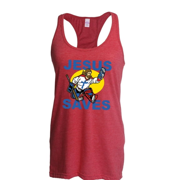 Women's Racerback Tank Top - Jesus Saves Hockey Goalie