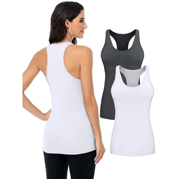 Women's Racerback Tank Tops Cotton Wide Strap Yoga Workout Undershirt Pack of 2