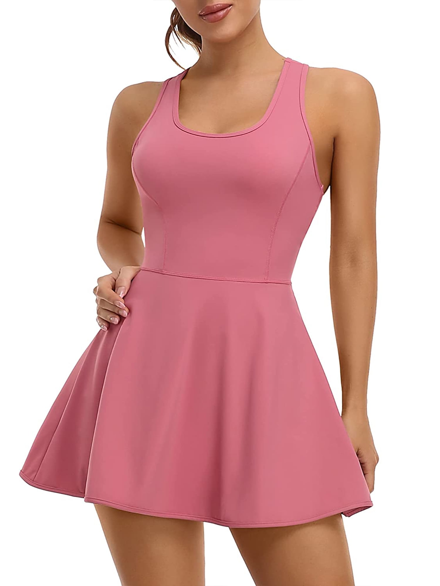 Women's Racerback Tennis Golf Dress with Shorts and Built-in Bra Athletic  Dress with Pockets