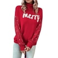 thumbnail image 1 of Women's Racing Red Merry Graphic Turtleneck Sweater with Sequin Sleeves | [ZhiHiMeRi] | (US 12-14)L, 1 of 12
