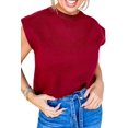 thumbnail image 1 of Women's Racing Red Solid Color Crew Neck Knit Cap Sleeve Sweater – Casual Daily Wear Essential, XL, 1 of 7