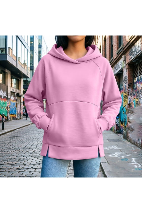 Women's Raglan Hooded Sweatshirt Oversized Long Sleeve Pullover with Side Slits & Pockets Fall Casual Tops Girls Oversized Hoodies M
