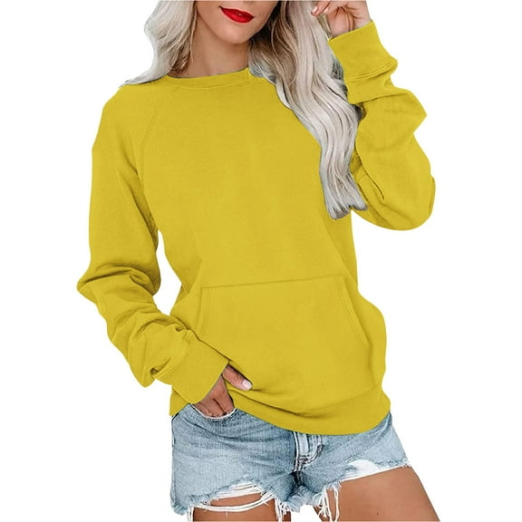 Women's Raglan Sleeve No Hood Pullover Sweatshirt, Soft Comfortable Casual Long Sleeve Top with Easy Wear Design for Daily Life, Vacation, Beach, Work, Sports, Outdoor Activities and More Yellow M