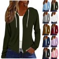 thumbnail image 1 of Women's Raglan Sleeve Hooded Full Zip Lightweight Sweatshirt Jacket,Thin Drawstring Hoodie with Side Pockets,Army Green,Women's Plus Size L, 1 of 7