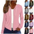 thumbnail image 1 of Women's Raglan Sleeve Hooded Full Zip Lightweight Sweatshirt Jacket,Thin Drawstring Hoodie with Side Pockets,Pink,Women's Plus Size XXL, 1 of 7