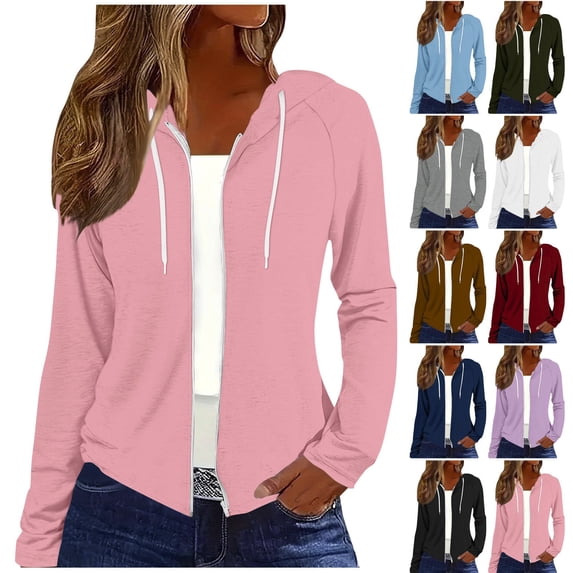 Women's Raglan Sleeve Hooded Full Zip Lightweight Sweatshirt Jacket,Thin Drawstring Hoodie with Side Pockets,Pink,Women's Plus Size XXL