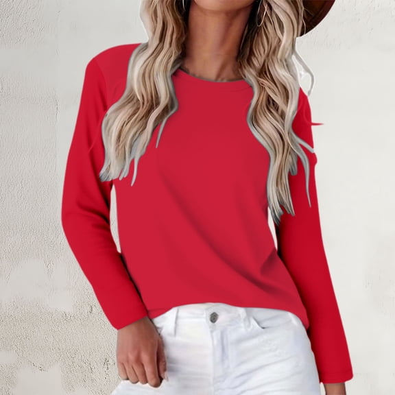 Women's Raglan Sleeve Round Neck Top, Long Sleeve Casual Blouse, Loose Fit Comfort Shirt, Soft Rayon Blend Pullover, Everyday Relaxed Wear, Versatile Layering Piece Red XXXL