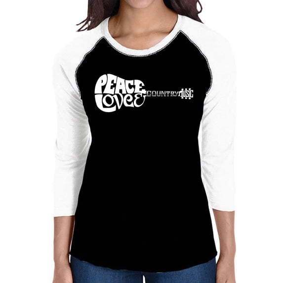 Women's Raglan Word Art T-shirt - Peace Love Country
