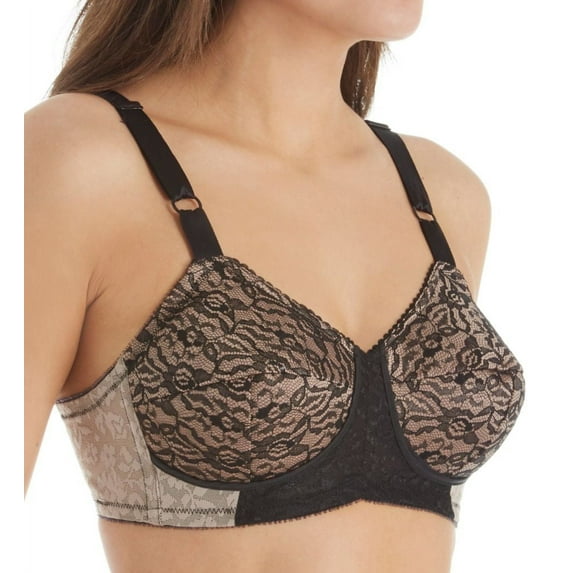 Women's Rago 2101 Lacette Satin and Lace Wireless Support Bra (Mocha/Black 34C)