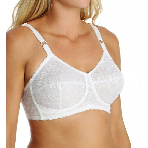 Women's Rago 2101 Lacette Satin and Lace Wireless Support Bra (White 34D)