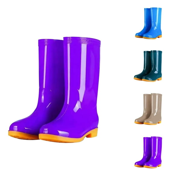 Women's Rain Boots Mid Calf Solid Color Non Rubber Shoes For Outdoor Daily Wear Comfortable Durable TPR Sole Design Rain Coat