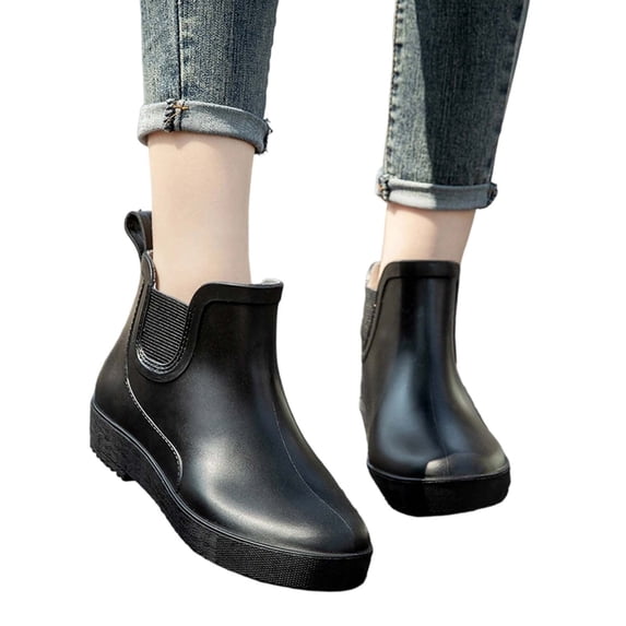 Women's Rain Boots Non-slip Waterproof PVC Solid Color Spring Fall Ankle Shoes for Outdoor Gardening Work Walking