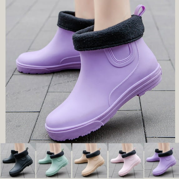 Women's Rain Boots Short Waterproof Non-Slip Platform Lug Sole Short Garden Boots Light Ankle Rain Shoes-Runs 8 Size