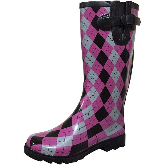 Women's Rain Boots Waterpoof Rubber Mid Calf Colors Wellie Snow Rainboot