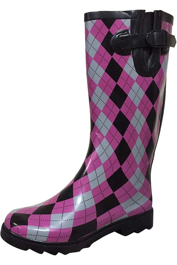 Women's Rain Boots Waterpoof Rubber Mid Calf Colors Wellie Snow Rainboot