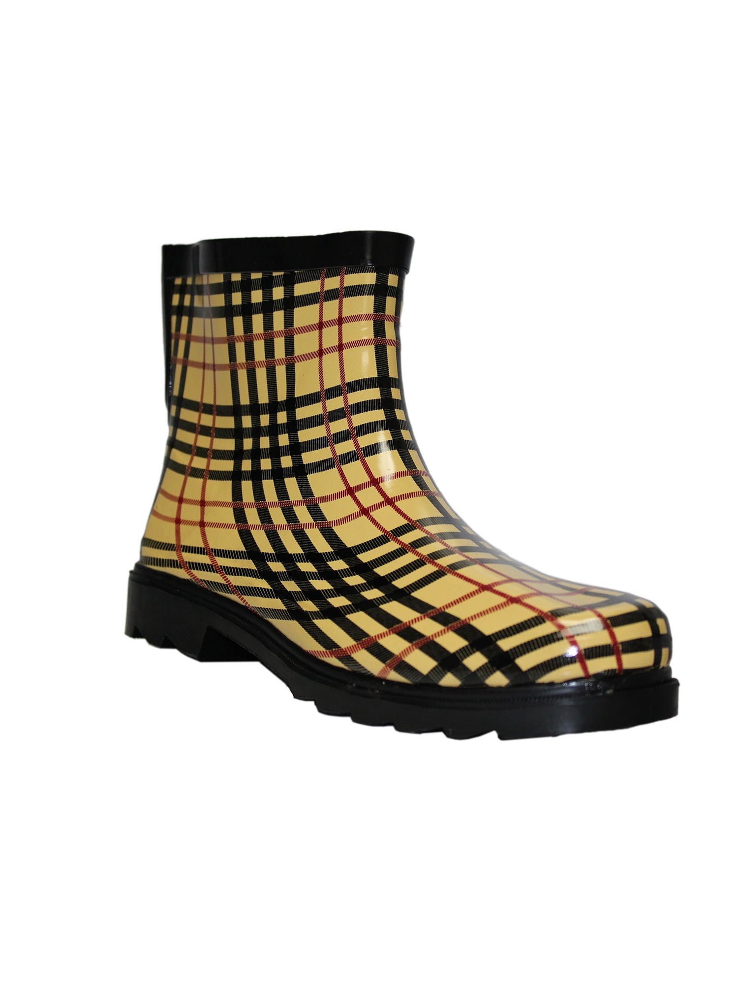 Women's Rain Boots Waterproof Short Boots Buffalo Plaid Glossy Rubber ...