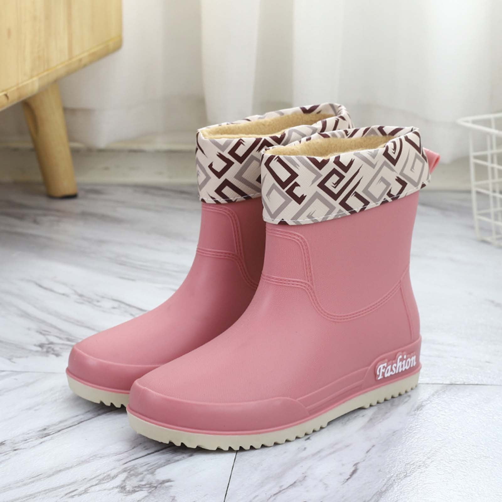 Women's Rain Boots Winter Lined with Fleece for Warmth Solid Color ...
