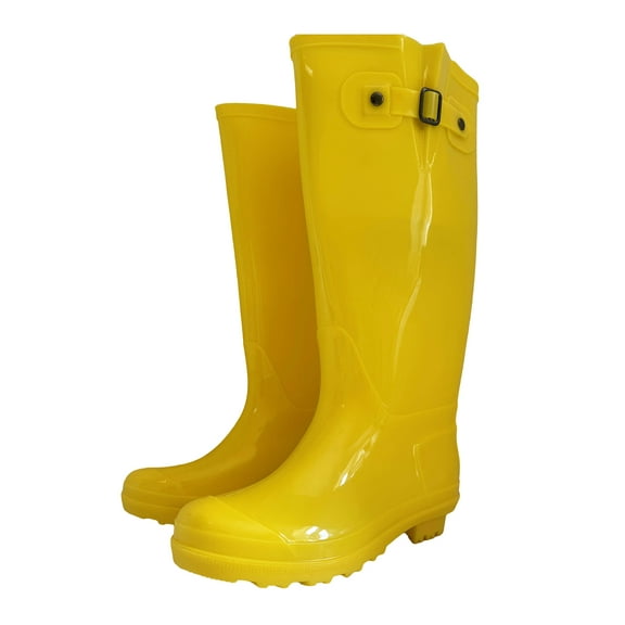 Women's Rain Boots with Buckle Festival Wellies Mid Calf Rubber Snow Rain Boots