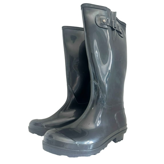 Women's Rain Boots with Buckle Festival Wellies Mid Calf Rubber Snow Rain Boots