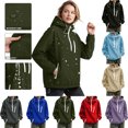 thumbnail image 1 of Women's Rain Jacket Hooded Full Zip Long Sleeve Solid Color Casual Zip Up Windbreaker with Pockets, 1 of 8