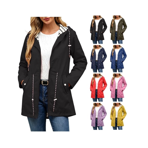 Women's Rain Jacket Lightweight Hooded Raincoat Waterproof Windbreaker Plus Size Trench Coats Travel Camping Outdoor Clothing