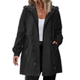 thumbnail image 1 of Women's Rain Jacket Plus Size Long Raincoat Lightweight Hooded Windbreaker Waterproof Jackets with Pockets for Cold Weather, Snowy Conditions and Winter Outdoors, Black, 5XL, 1 of 1