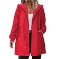 thumbnail image 1 of Women's Rain Jacket Plus Size Long Raincoat Lightweight Hooded Windbreaker Waterproof Jackets with Pockets for Cold Weather, Snowy Conditions and Winter Outdoors, Red, 5XL, 1 of 1