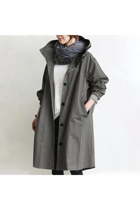 Women's Rain Jacket Plus Size Waterproof Oversized Raincoat for Women Hooded Overcoat with Pockets Outdoor Hiking Travel Windbreaker