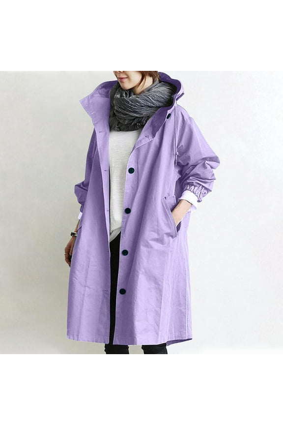 Women's Rain Jacket Plus Size Waterproof Oversized Raincoat for Women Hooded Overcoat with Pockets Outdoor Hiking Travel Windbreaker