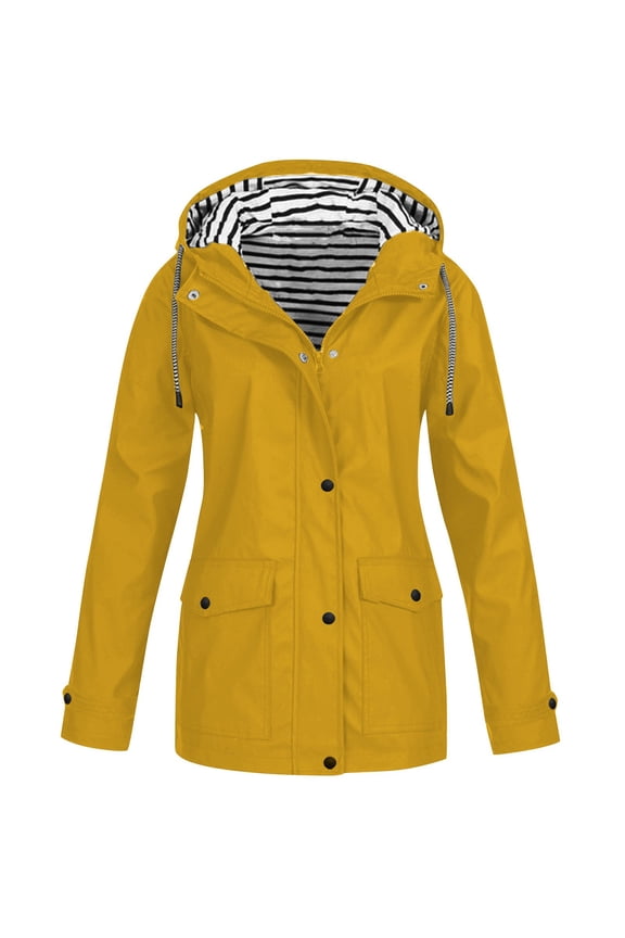 Women's Rain Jacket Waterproof Windproof Hooded Coat, Lightweight Outdoor Hiking Camping Gear, Breathable Sports Shell for Travel, Yellow/S