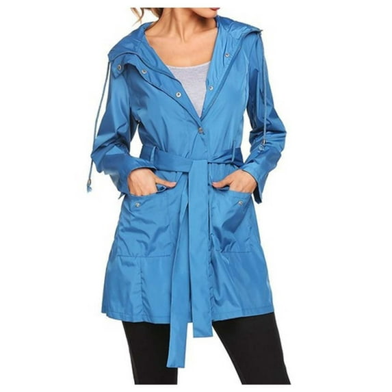 Women's Rain Jacket, Yigetop Women's Raincoats with Hood Windbreaker with Belt Lightweight Long Rain Jackets Outdoor Trench Coat Waterproof Windbreaker Women Sky Blue M