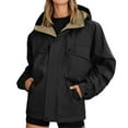 thumbnail image 1 of Women's Rain Jacket Zipper Packable Lightweight Windbreaker Water_Resistant Pullover Jackets with Hood Hiking Travel Cargo Jackets (Black,3XL), 1 of 9