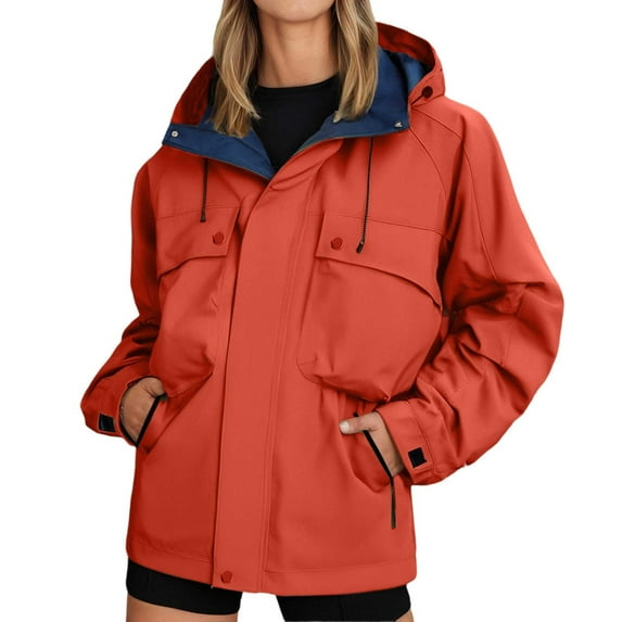 Women's Rain Jacket Zipper Packable Lightweight Windbreaker Water_Resistant Pullover Jackets with Hood Hiking Travel Cargo Jackets (Red,3XL)