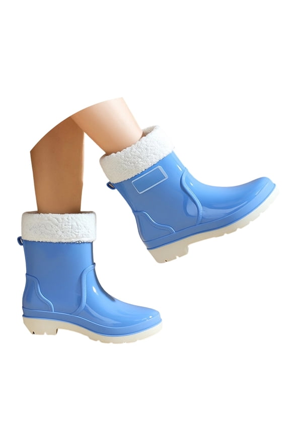 Women's Rain Shoes Fashion Platform Rain Boots Short Shaft Winter Lined Wet Weather Footwear