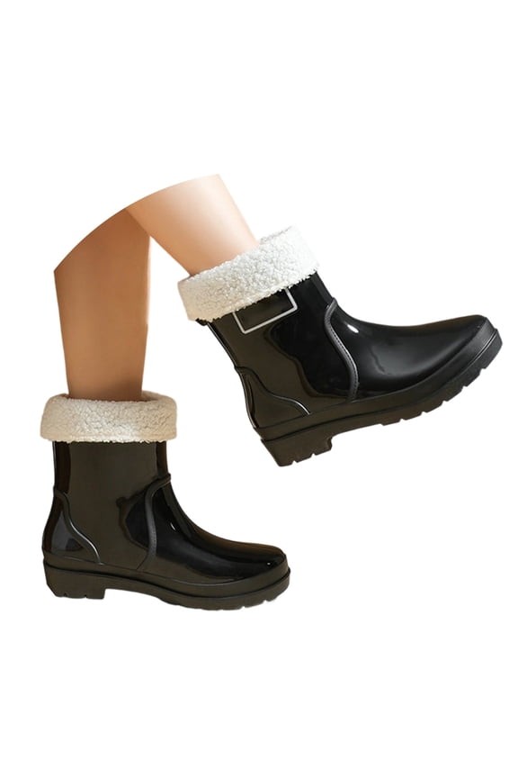 Women's Rain Shoes Fashion Platform Rain Boots Short Shaft Winter Lined Wet Weather Footwear