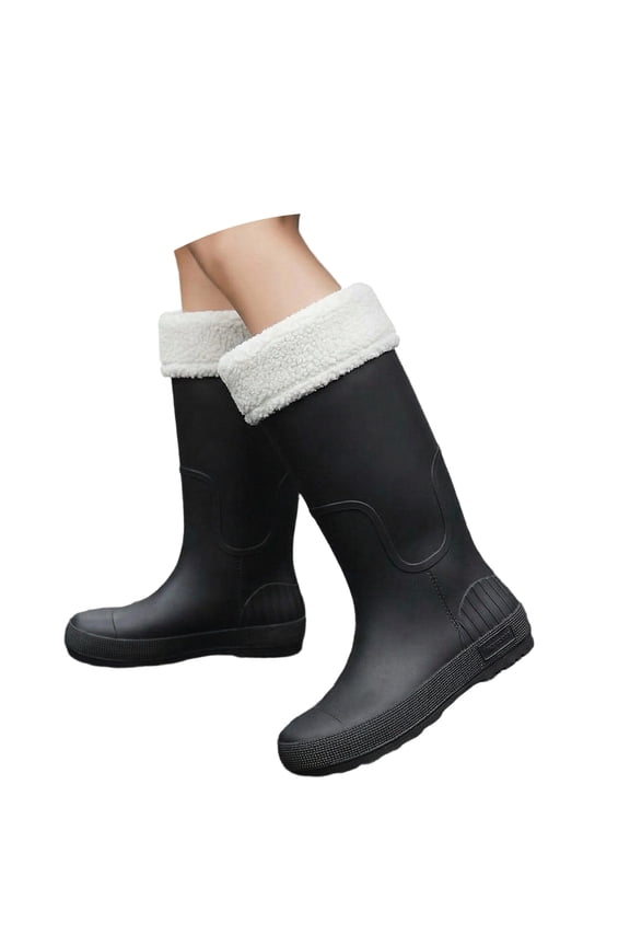 Women's Rain Shoes Fashion Platform Rain Boots Slip Winter Insulated High Top Wet Weather Footwear (With Fleece)