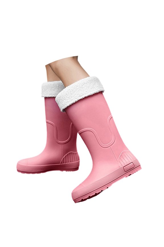 Women's Rain Shoes Fashion Platform Rain Boots Slip Winter Insulated High Top Wet Weather Footwear (With Fleece)