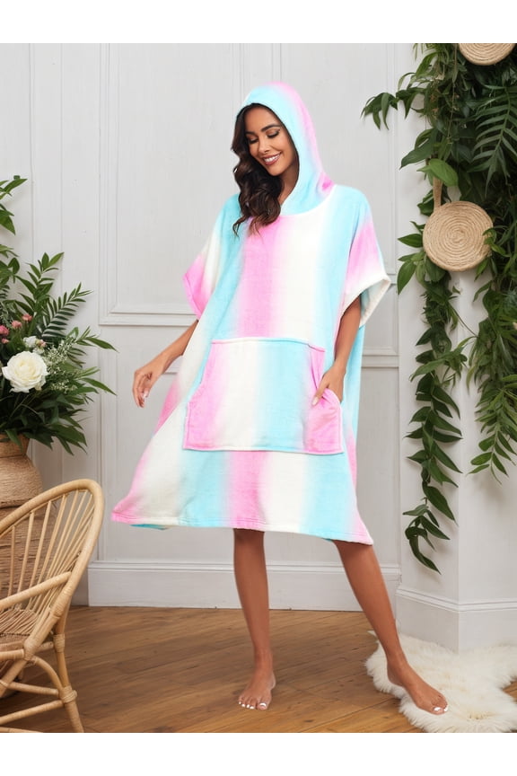 Women's Rainbow-Colored Beach Blanket Robe Soft and skin-friendly with pockets Perfect for everyday home relaxation