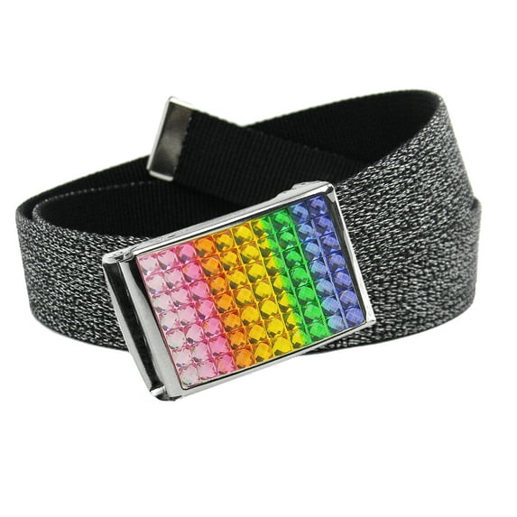 Women's Rainbow Crystal Flip Top Belt Buckle with Canvas Web Belt X-Large Glitter Black