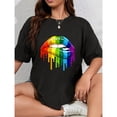 thumbnail image 1 of Women's Rainbow Graphic T-Shirt, Pattern printing,Short Sleeve Crew neck, Pride Shirt, Colorful Print,Causal,cotton ,black ,S-5XL, 1 of 1