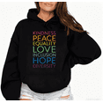 thumbnail image 1 of Women's Rainbow Positive Words Printed Cotton Hooded Long-Sleeved Black S-2XL, 1 of 7
