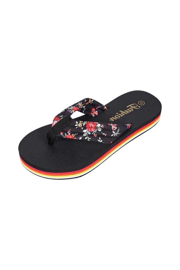 Women's Rainbow Slippers Floral Print Flip Flops Striped Thick Platform Non Slip Soft Sole Shoes Casual Beach Walking Summer Daily Wear Ladies Thong Sandals 42