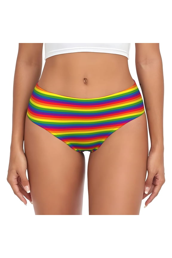 Women's Rainbow Stripe Pattern Hipster Underwear 3D printed Bikini Panties Briefs Large