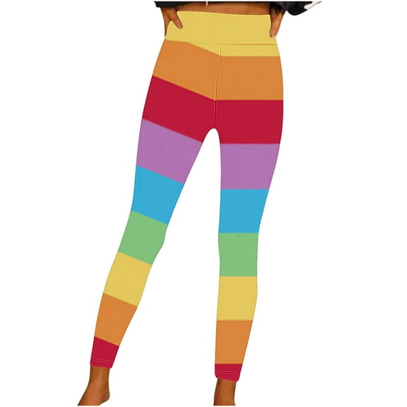 Women's Rainbow Striped Pride Leggings - Color Block High WAaisted Stretchy Gym Workout Fitness Yoga Pants