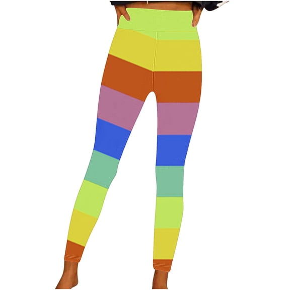 Women's Rainbow Striped Pride Leggings - Color Block High WAaisted Stretchy Gym Workout Fitness Yoga Pants