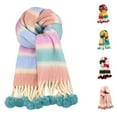 thumbnail image 1 of Women's Rainbow Striped Scarf Soft Winter Warm Thick Shawl Gifts with Pom, 1 of 6
