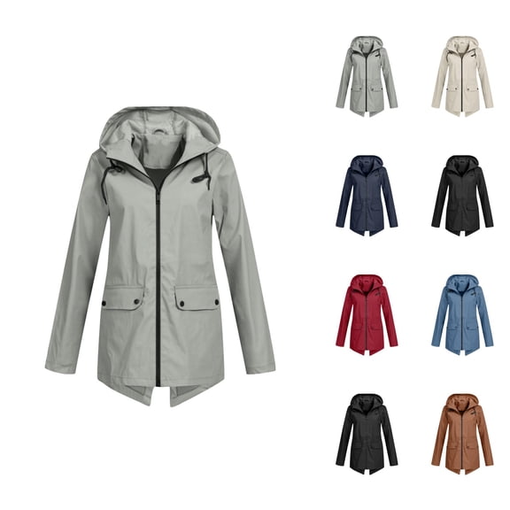 Women's Raincoats Lightweight Waterproof Windproof Long Sleeve Zip Up Hooded Rain Coat with Pockets Rain Jacket Women