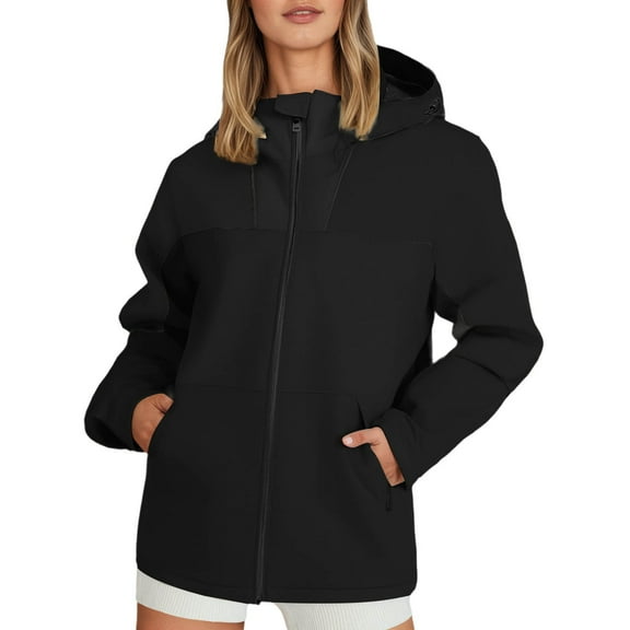Women's Raincoats Lightweight Waterproof Windproof Windbreaker Rain Color Block Packable Outdoor Cargo Jackets Hooded with Pockets (Black,S)