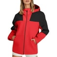 thumbnail image 1 of Women's Raincoats Lightweight Waterproof Windproof Windbreaker Rain Color Block Packable Outdoor Cargo Jackets Hooded with Pockets (Red,M), 1 of 5